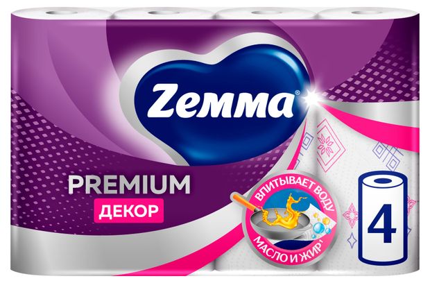 Бумажные полотенца Zemma Premium Decor 4 рулона 220₽
