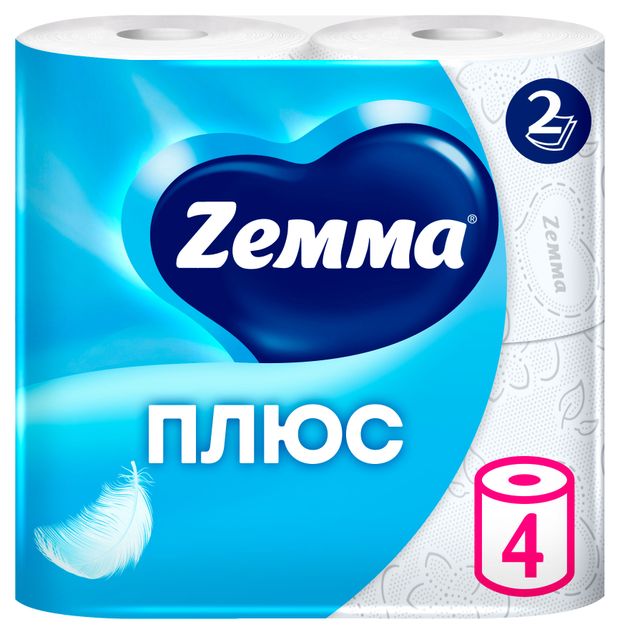 Туалетная бумага Zemma Плюс Без аромата 2 слоя, 4 рулона