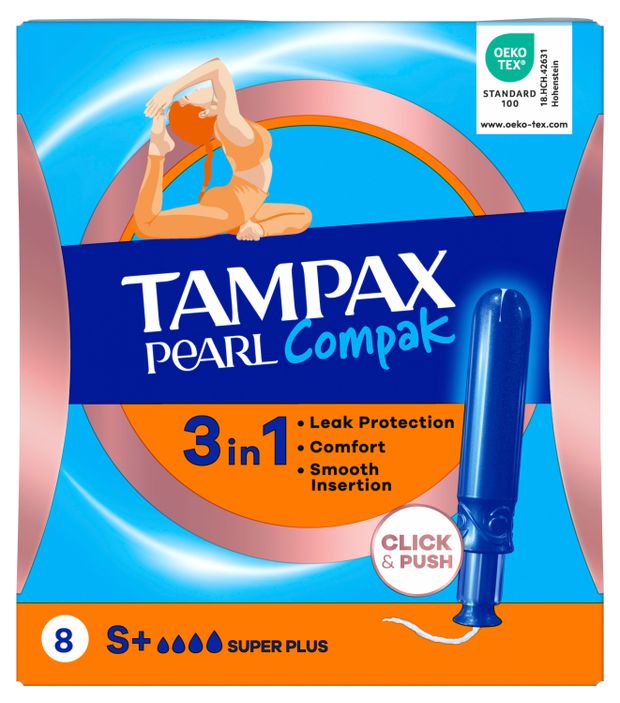 Тампоны гигиенические Tampax Pearl Compak super+ 4 капли Венгрия, 8 шт