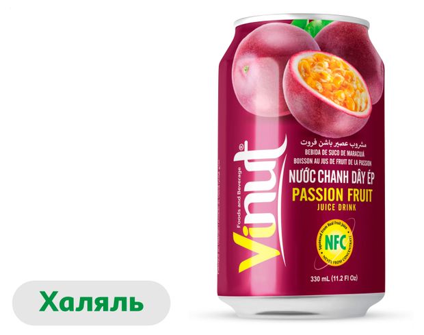 Напиток сокосодержащий Vinut маракуя халяль Вьетнам, 330 мл