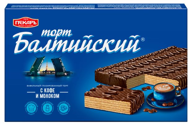 Торт вафельный Пекарь Балтийский с кофейной начинкой, 290 г