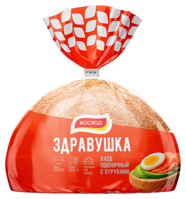 Хлеб пшеничный белый Восход Здравушка с отрубями круглый половинка нарезка, 300 г