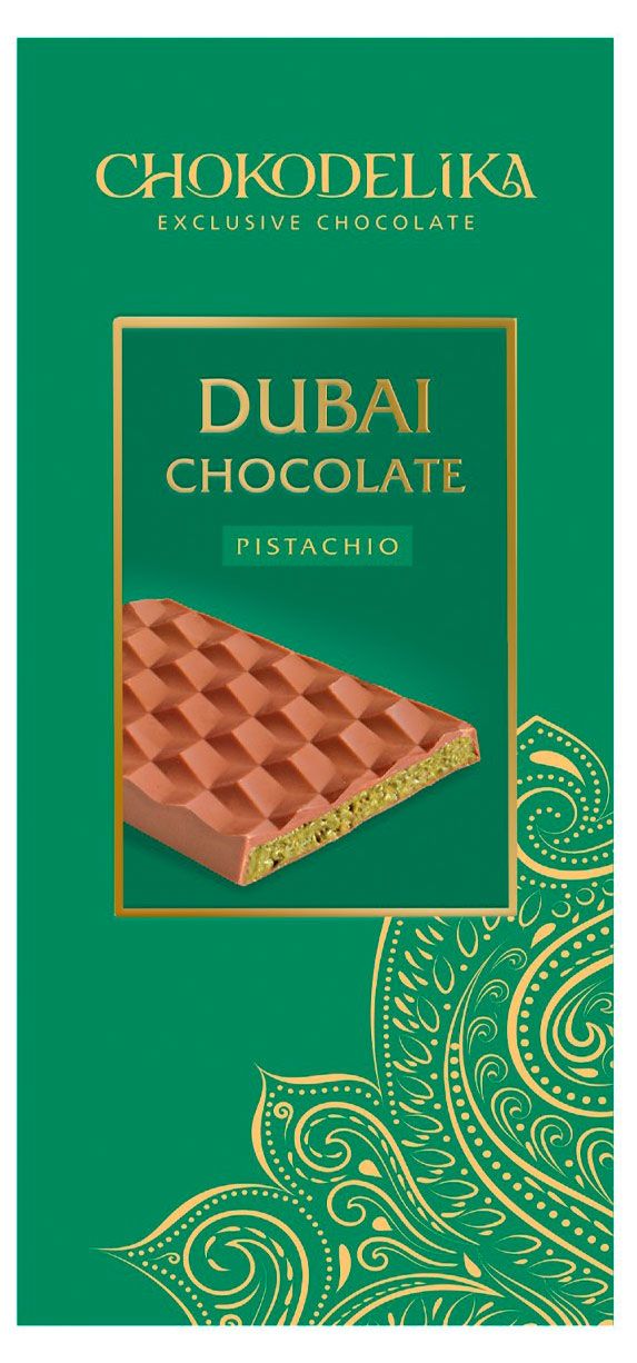 Шоколад молочный Chokodelika Dubai с фисташкой, 50 г
