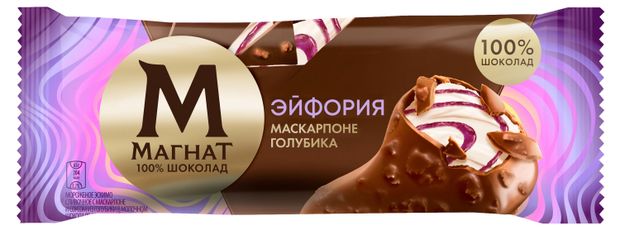 Мороженое сливочное Магнат Эйфория с маскарпоне и голубикой в молочном шоколаде с вафельной крошкой 8 БЗМЖ 65 г 180₽