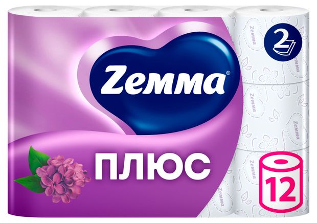 Туалетная бумага Zemma Плюс Сирень 2 слоя, 12 рулонов