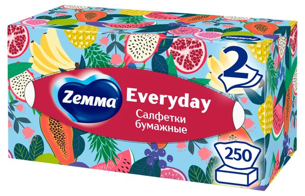 Салфетки бумажные в коробке Zemma Everyday 2 слоя, 250 шт