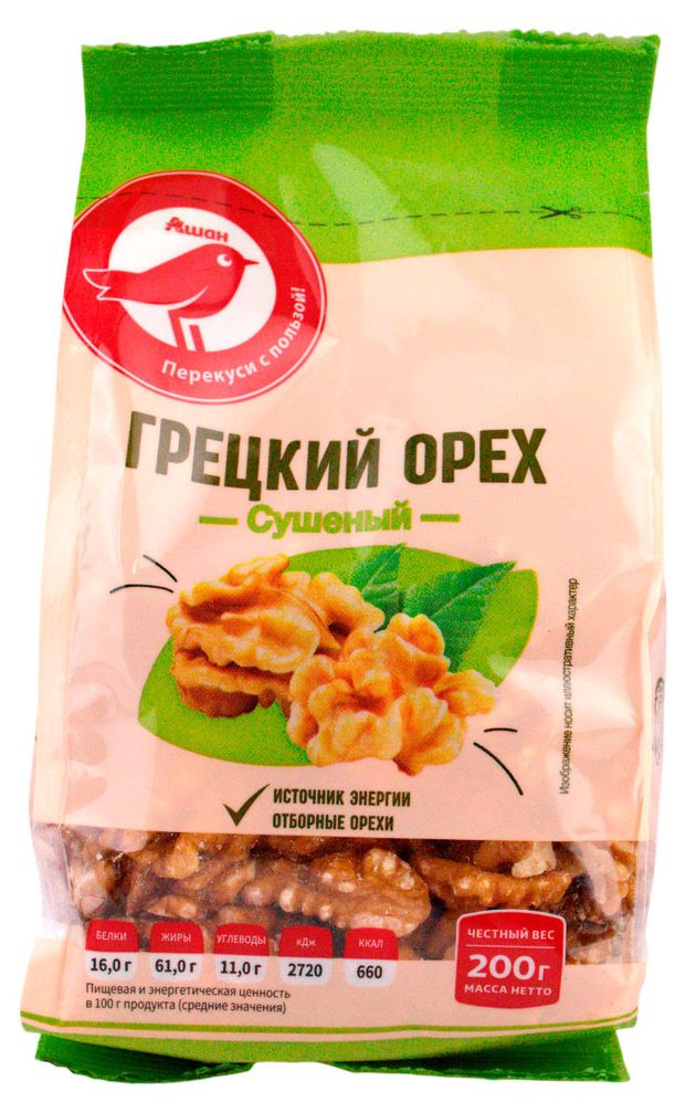 Грецкий орех АШАН Красная птица сушеный 200 г 350₽