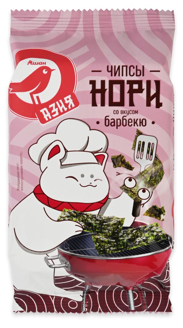 Чипсы нори АШАН Красная птица Азия Морская капуста Барбекю, 5 г