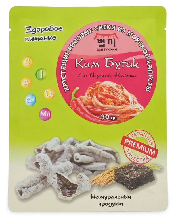 Снеки рисовые хрустящие из морской капусты Ким Бугак со вкусом кимчи, 30 г