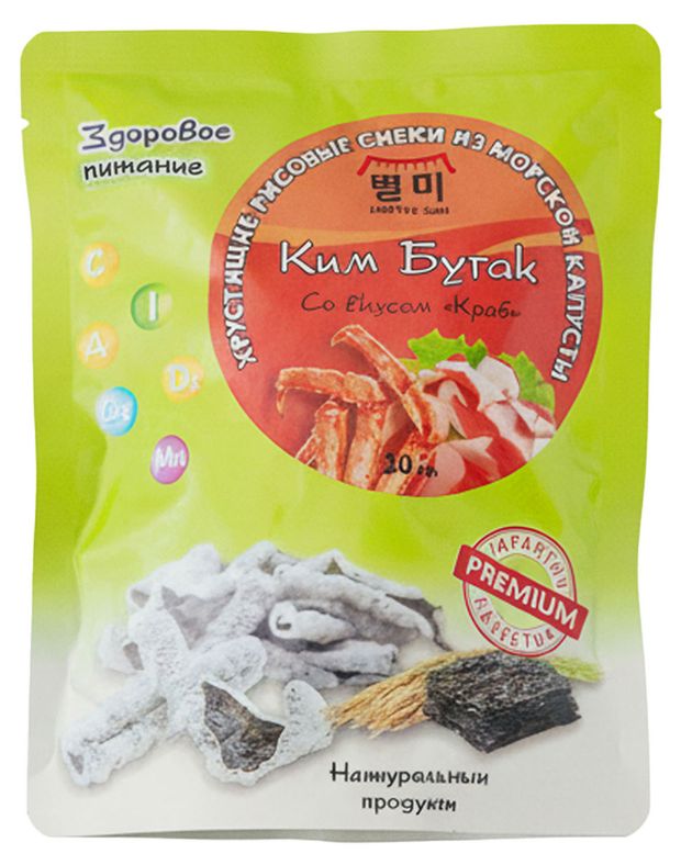 Снеки рисовые хрустящие из морской капусты Ким Бугак со вкусом краба, 30 г