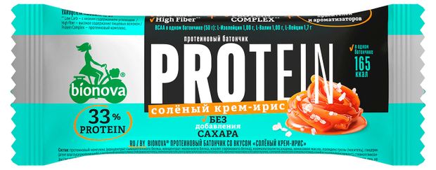 Батончик протеиновый Bionova соленый крем-ирис без добавления сахара, 50 г