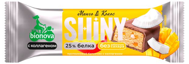 Батончик протеиновый Bionova Shiny глазированный манго и кокос без добавления сахара, 40 г