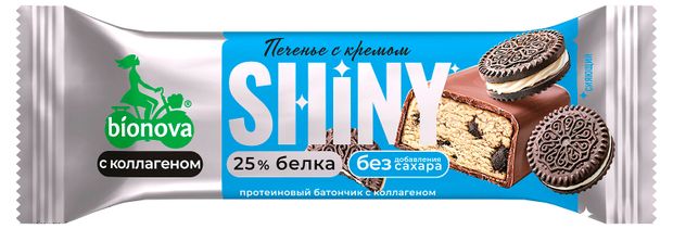 Батончик протеиновый Bionova Shiny глазированный печенье с кремом без добавления сахара, 40 г