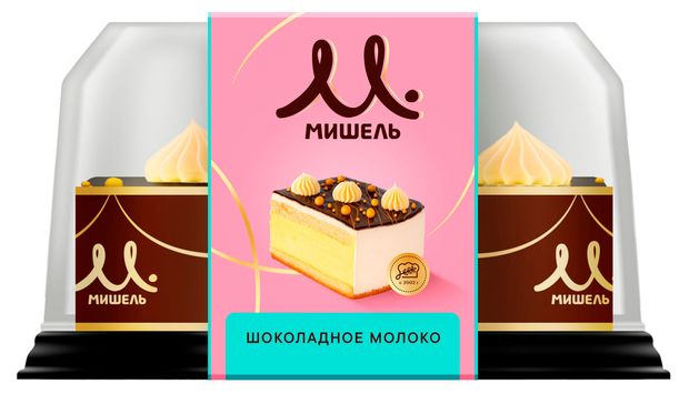 Торт бисквитный Мишель Шоколадное молоко с заварным кремом со сгущенным молоком охлажденный, 600 г