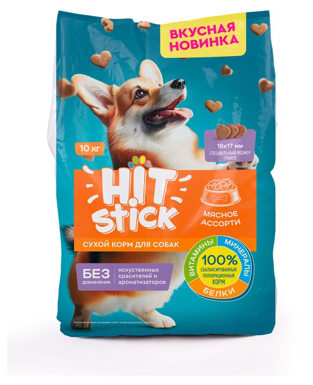 Корм сухой для собак Hit Stick мясное ассорти, 10 кг