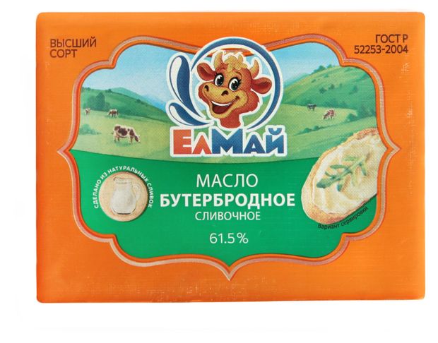 Масло сливочное ЕлМай Бутербродное 61,5% БЗМЖ, 160 г