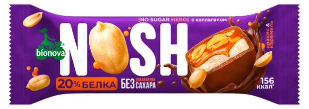 Батончик глазированный Bionova Nosh Карамель и арахис, 40 г