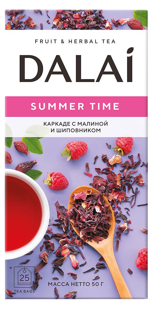 Напиток чайный Dalai Summer Time каркаде с малиной и шиповником в пакетиках, 2 г х 25 шт