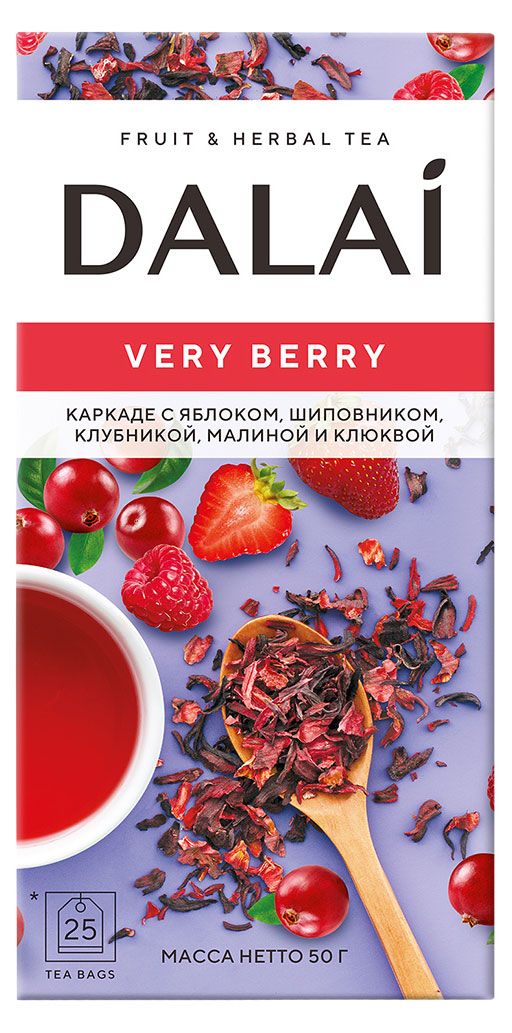Напиток чайный Dalai Very Berry каркаде с ягодами и шиповником в пакетиках, 2 г х 25 шт