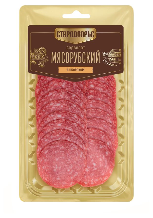 Колбаса варено-копченая Стародворье Сервелат Мясорубский нарезка, 80 г