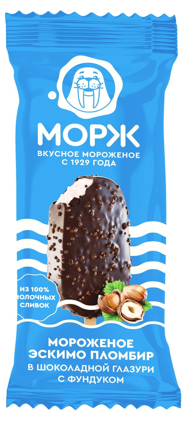 Мороженое пломбир эскимо Морж с фундуком 15% ГОСТ БЗМЖ, 80 г