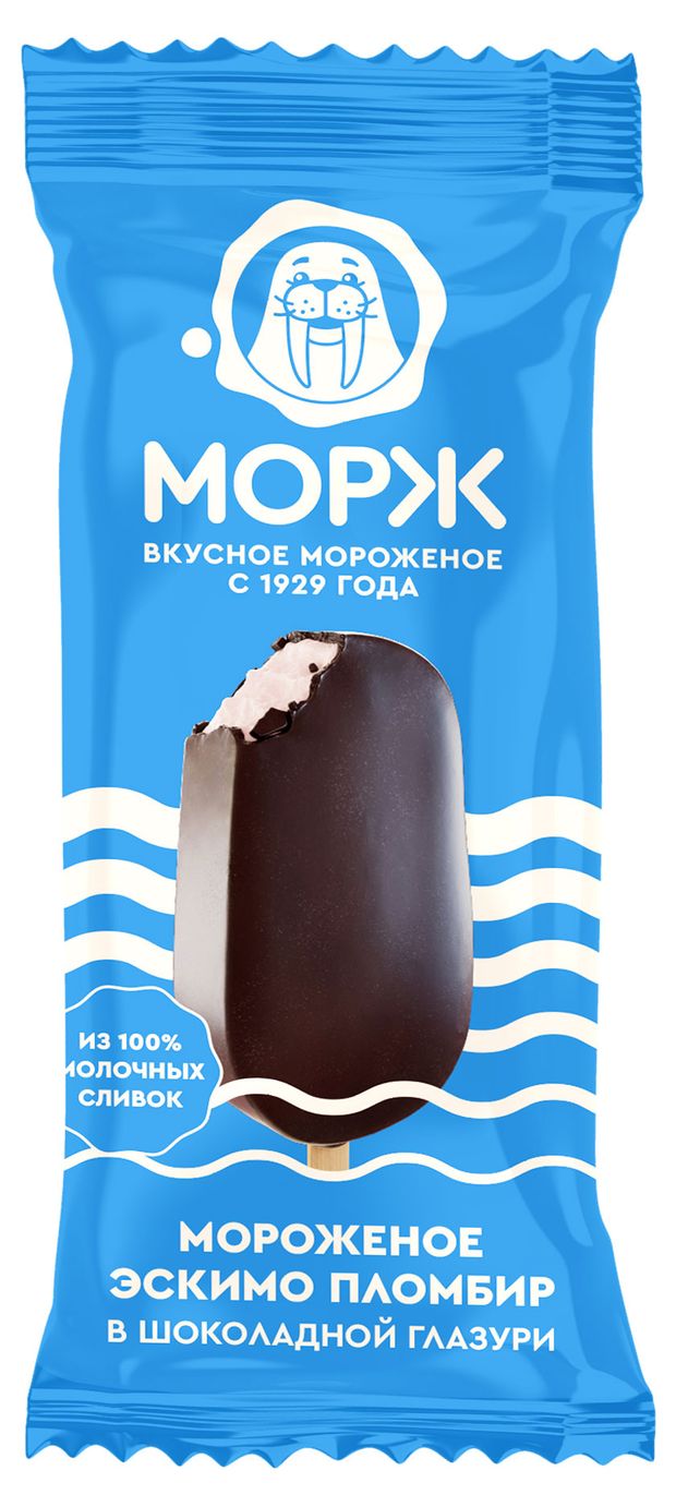 Мороженое пломбир эскимо Морж в шоколадной глазури 15% ГОСТ БЗМЖ, 80 г