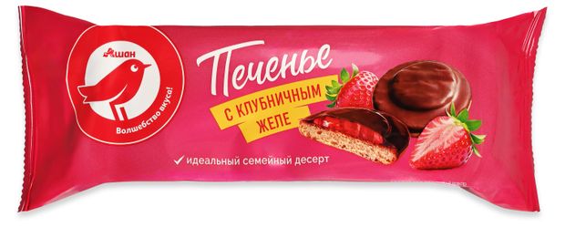 Печенье АШАН Красная птица с клубничным желе, 133 г