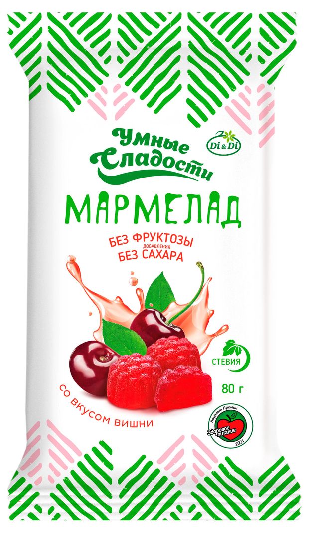 Мармелад Умные сладости со вкусом вишни без добавления фруктозы и сахара, 80 г