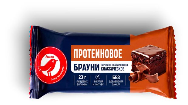 Пирожное протеиновое АШАН Красная птица Брауни классическое, 50 г