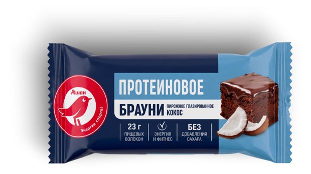 Пирожное протеиновое АШАН Красная птица Брауни с кокосом, 50 г