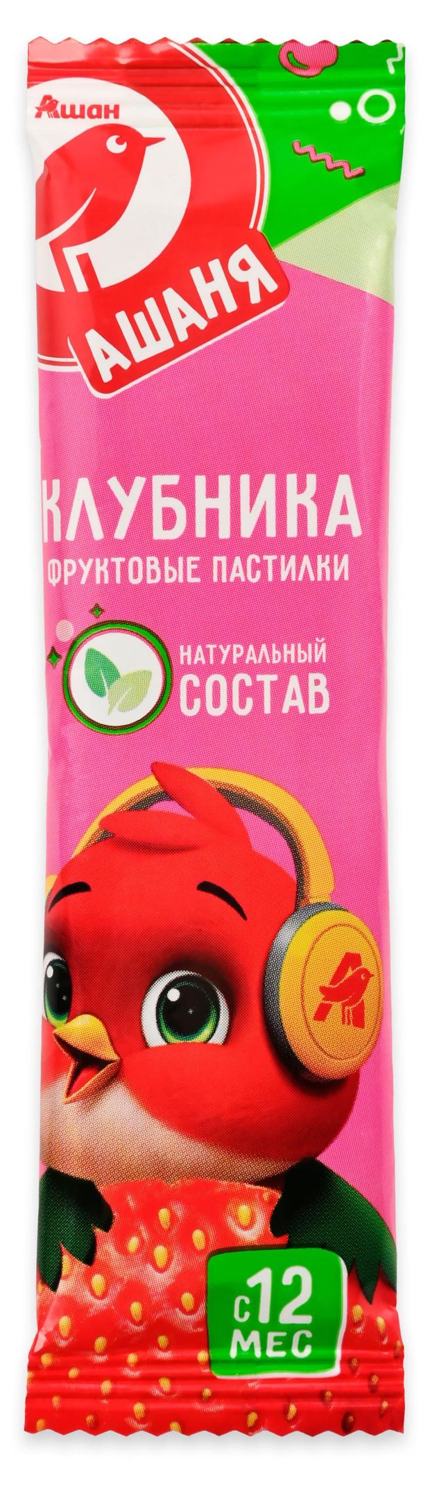 Фруктовые пастилки АШАН Красная птица Ашаня клубника с 12 мес., 15 г