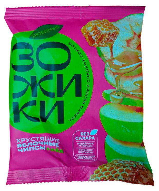 Чипсы яблочные Любимые Зожики хрустящие с медом без сахара, 25 г