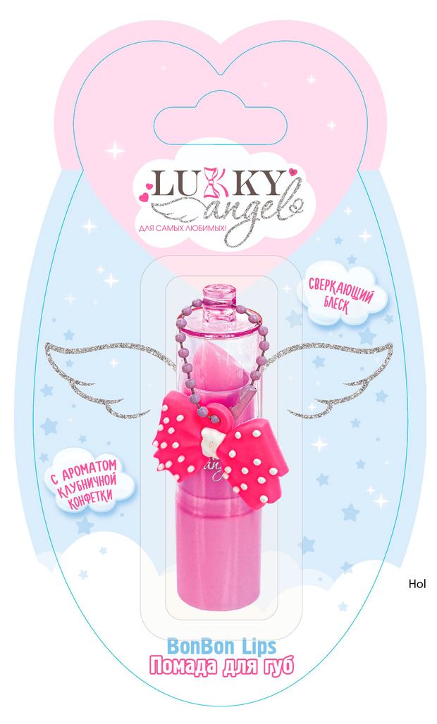 Помада для губ детская Lukky Angel BonBon Lips с блестками и ароматом клубничной конфетки, 3,4 г
