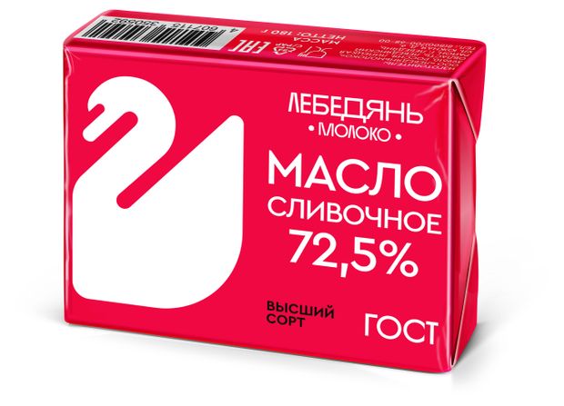 Масло сливочное Лебедяньмолоко Крестьянское высший сорт брикет 72,5% ГОСТ БЗМЖ, 180 г