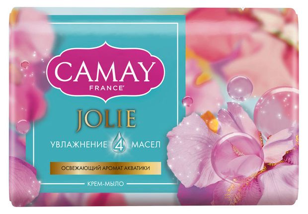 Мыло туалетное Camay Jolie Увлажнение 4 масел с ароматом акватики, 85 г