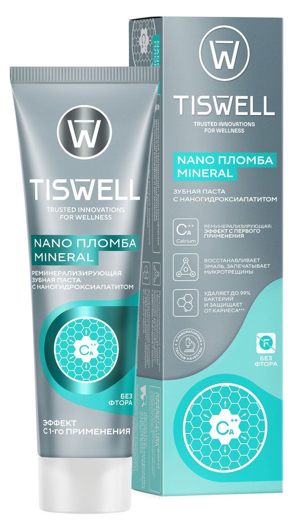 Зубная паста TISWELL реминерализующая от кариеса с наногидроксиапатитом без фтора, 110 г