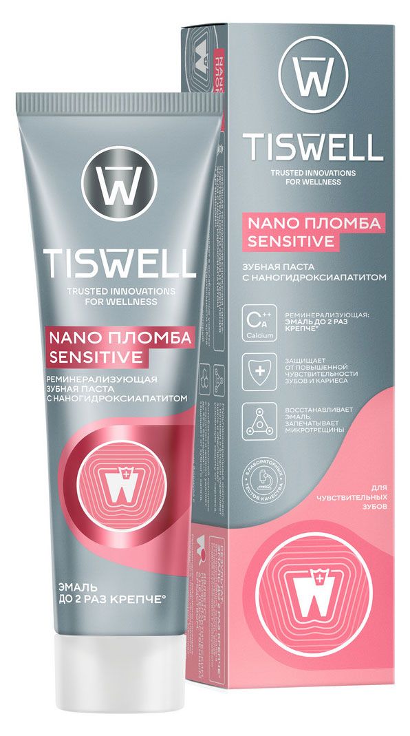Зубная паста TISWELL реминерализующая от кариеса для чувствительных зубов с наногидроксиапатитом, 110 г