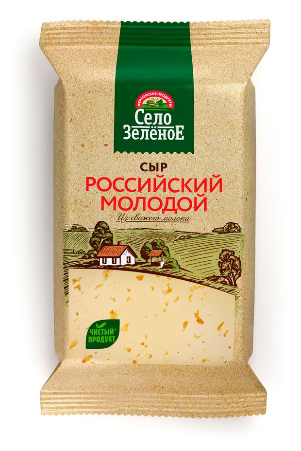 Сыр полутвердый Российский Село Зеленое брусок 50% БЗМЖ, 200 г