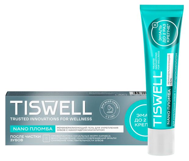 Гель для зубов TISWELL Реминерализующий для укрепления зубов с наногидроксиапатитом и ксилитом для всей семьи, 40 мл