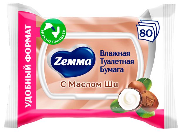 Влажная туалетная бумага Zemma с Маслом Ши, 80 листов
