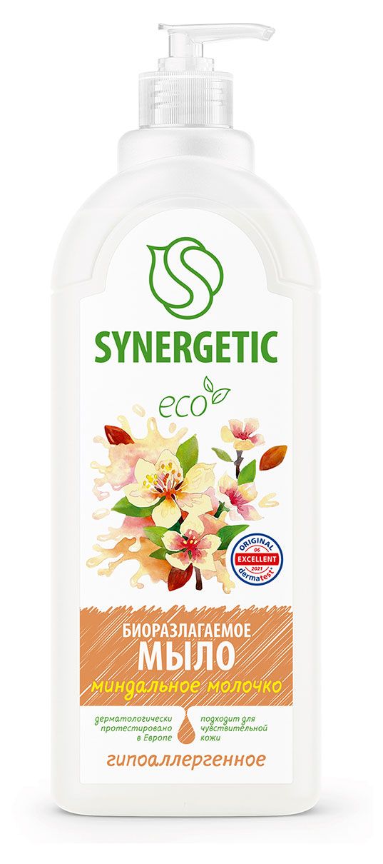 Жидкое мыло для рук Synergetic Миндальное молочко биоразлагаемое, 1 л