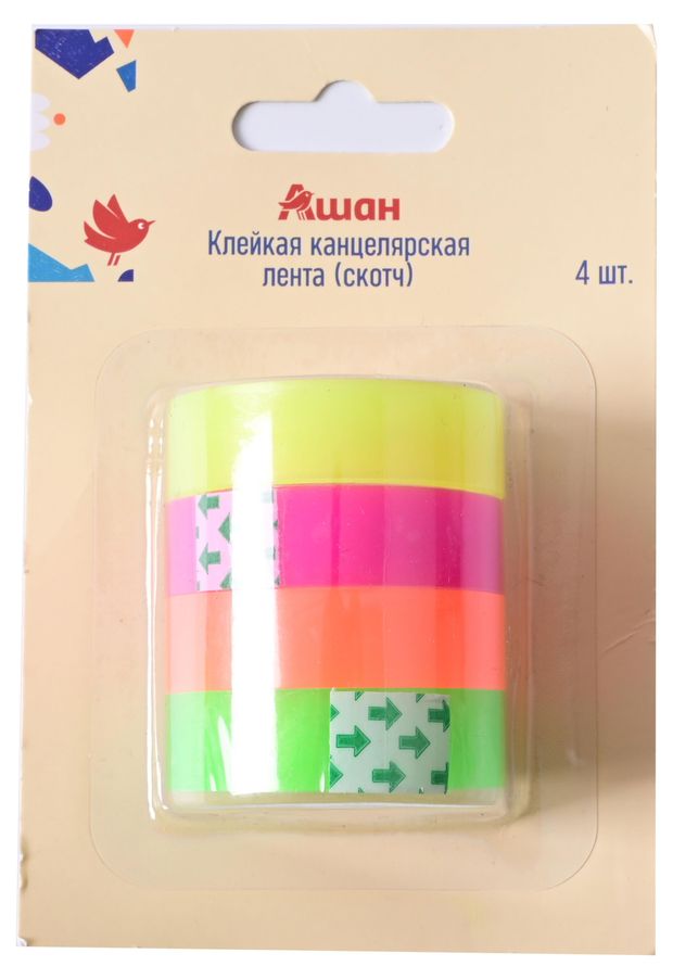 Набор клейкой ленты АШАН Красная птица Скотч 1,5 см х 10 м, 4 шт