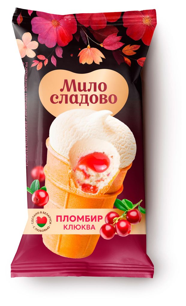 Мороженое пломбир Милосладово с клюквенным припасом 15% БЗМЖ Беларусь, 90 г