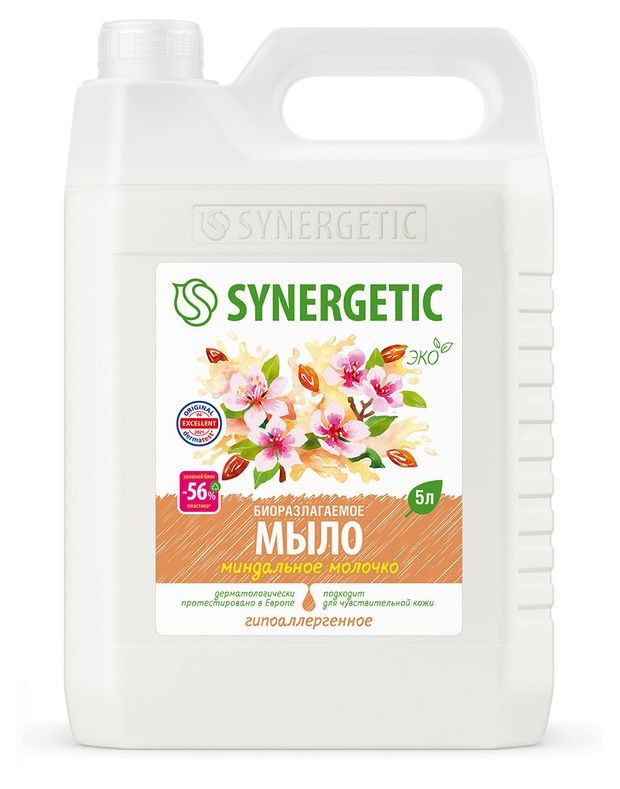 Мыло жидкое Synergetic Миндальное молочко гипоаллергенное с эффектом увлажнения биоразлагаемое, 5 л