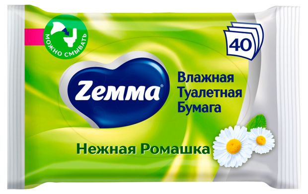 Влажная туалетная бумага Zemma Нежная Ромашка, 40 листов