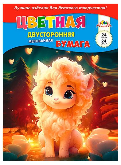 Бумага цветная АппликА А4 двухсторонняя мелованная 24 цвета 24 л, 1 шт в ассортименте