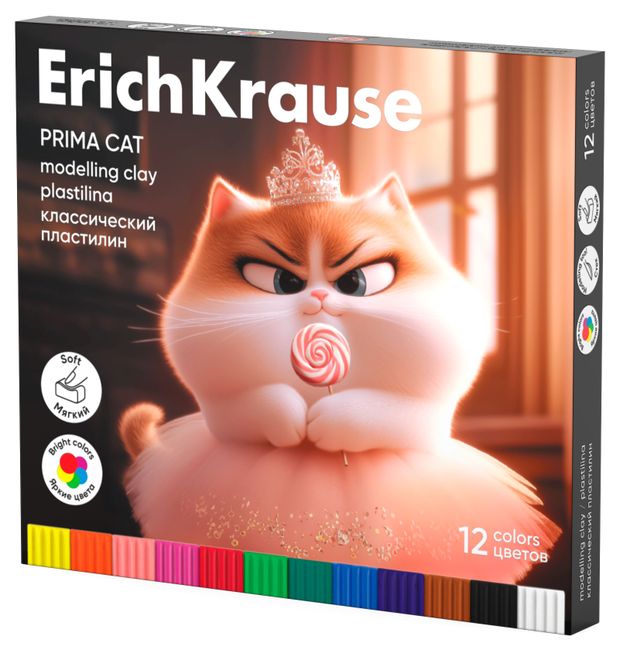 Пластилин ErichKrause Prima Cat классический, 12 цветов
