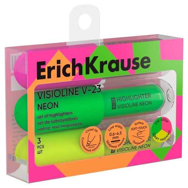 Набор текстовыделителей ErichKrause Неон Visioline V-23, 3 шт