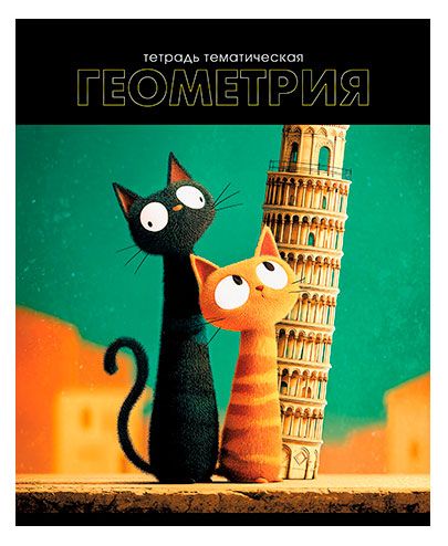 Тетрадь предметная АппликА Геометрия Коты А5 в клетку, 48 л