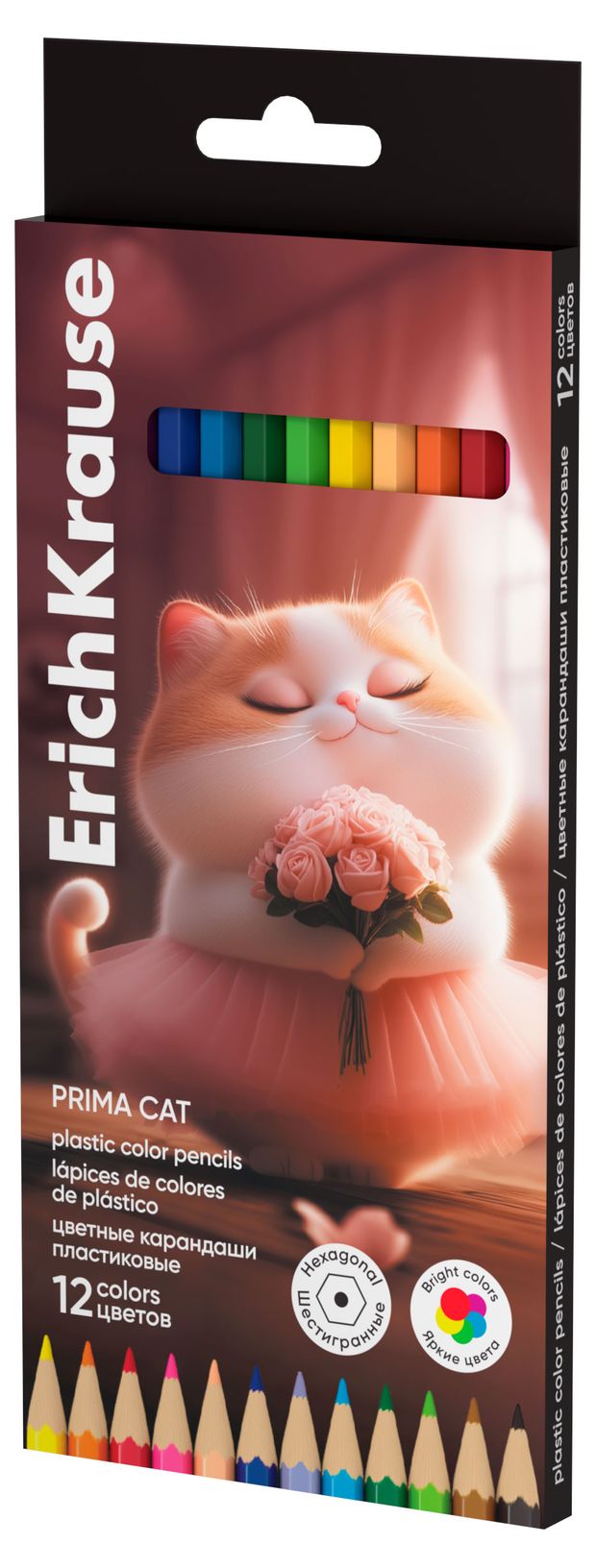 Карандаши цветные ErichKrause Prima Cat пластиковые, 12 цветов